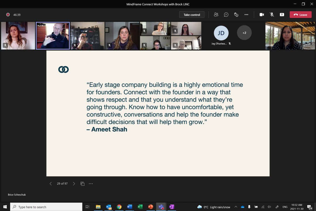 fjsyed's tweet photo. Have you ever thought about the practice of #mentorship &amp; how to be a good #mentor/#mentee? We were lucky @Brock_LINC to get some time with @scheschuk and @MindFrameCN on principles for mentors and mentees in the entrepreneurial ecosystem. Thank you for leading this work! https://t.co/7xjl0TEBHV