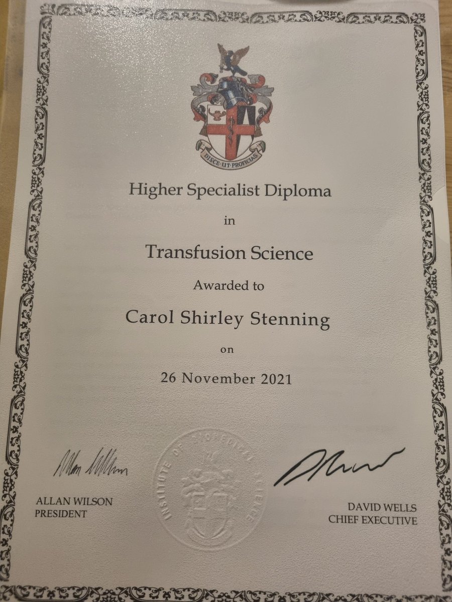 StenningCarol's tweet photo. It's shiny! @IBMS_Training @IBMScience #higherspecialistdiploma #ibmshsd #attheheartofhealthcare #transfusionscience https://t.co/djvGovfHwM