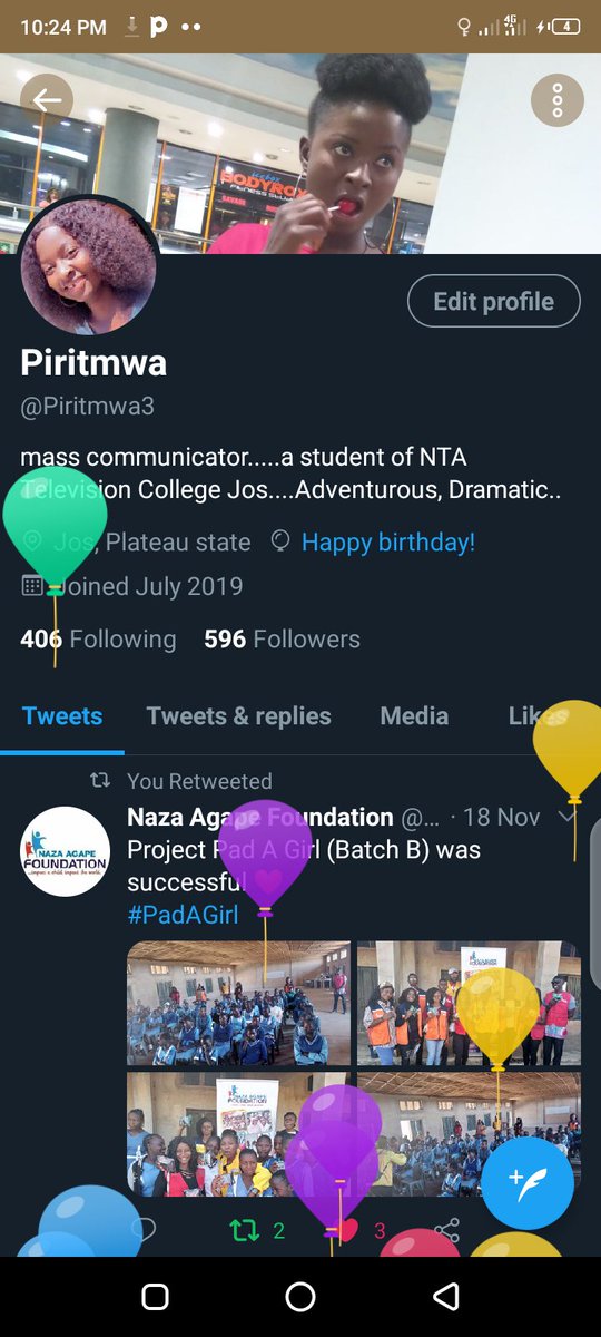 Piritmwa3's tweet photo. Got my first balloons on Twitter.....Thank You Abba Father for Faithfulness upon me. I'm grateful Lord for an additional year. https://t.co/sEagmR8x3L