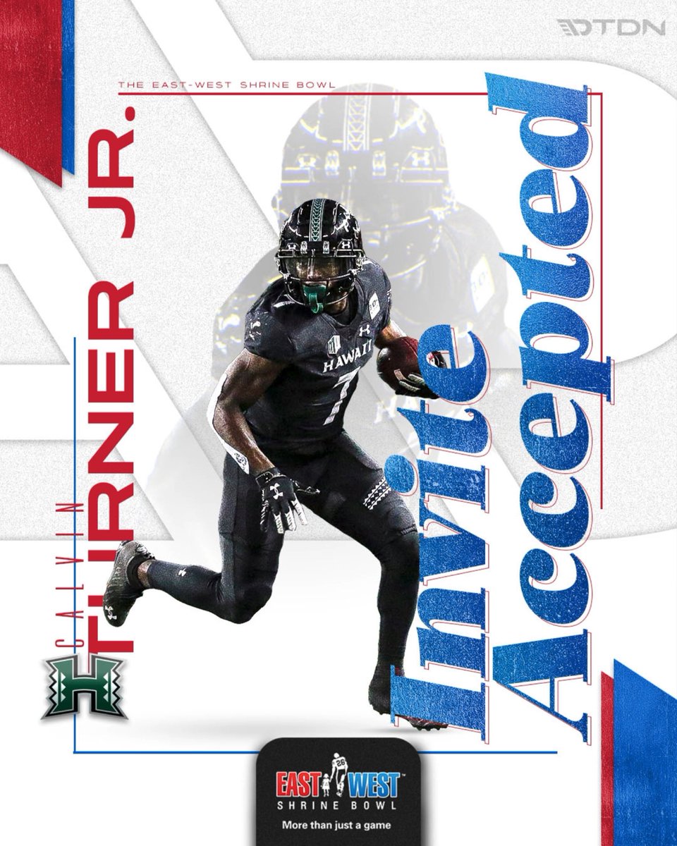 ShrinersBowl's tweet photo. Explosive on the field!💥

The #ShrineBowl is excited to announce that @HawaiiFootball
RB Calvin Turner has accepted his invite to the 2022 East-West Shrine Bowl! 

@_ctjr, we'll see you in Vegas! 
@ShrinersHosp | #ShrineBowlRoadToVegas🚘 https://t.co/SqQyX0Vvd9