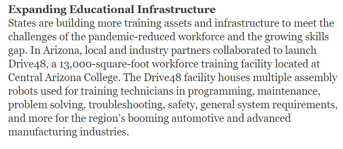 SandraWatsonAZ's tweet photo. Arizona's innovative workforce solutions are garnering national attention. 

Here, @AreaDevelopment highlights #Drive48, a unique public-private collaboration
training workers for Pinal County's "booming automotive and advanced manufacturing industries." 

https://t.co/Jc4YtTf0JR https://t.co/0QMNmiPApz