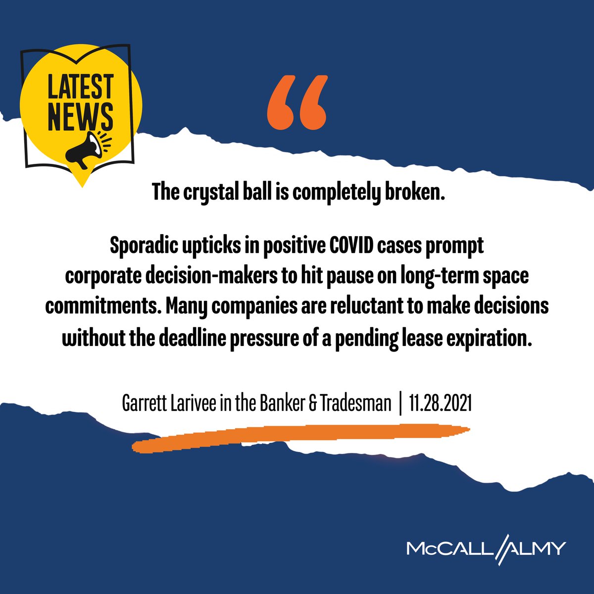 In the news! Our Executive Vice President, Garrett Larivee, spoke with <a href="/BankerTradesman/">Banker & Tradesman</a>'s  <a href="/SteveAdamsTweet/">Steve Adams</a> for a story about #Boston’s “Office Landlords Forced Into Waiting Game.” bit.ly/3EbDPyY #cre #officemarket