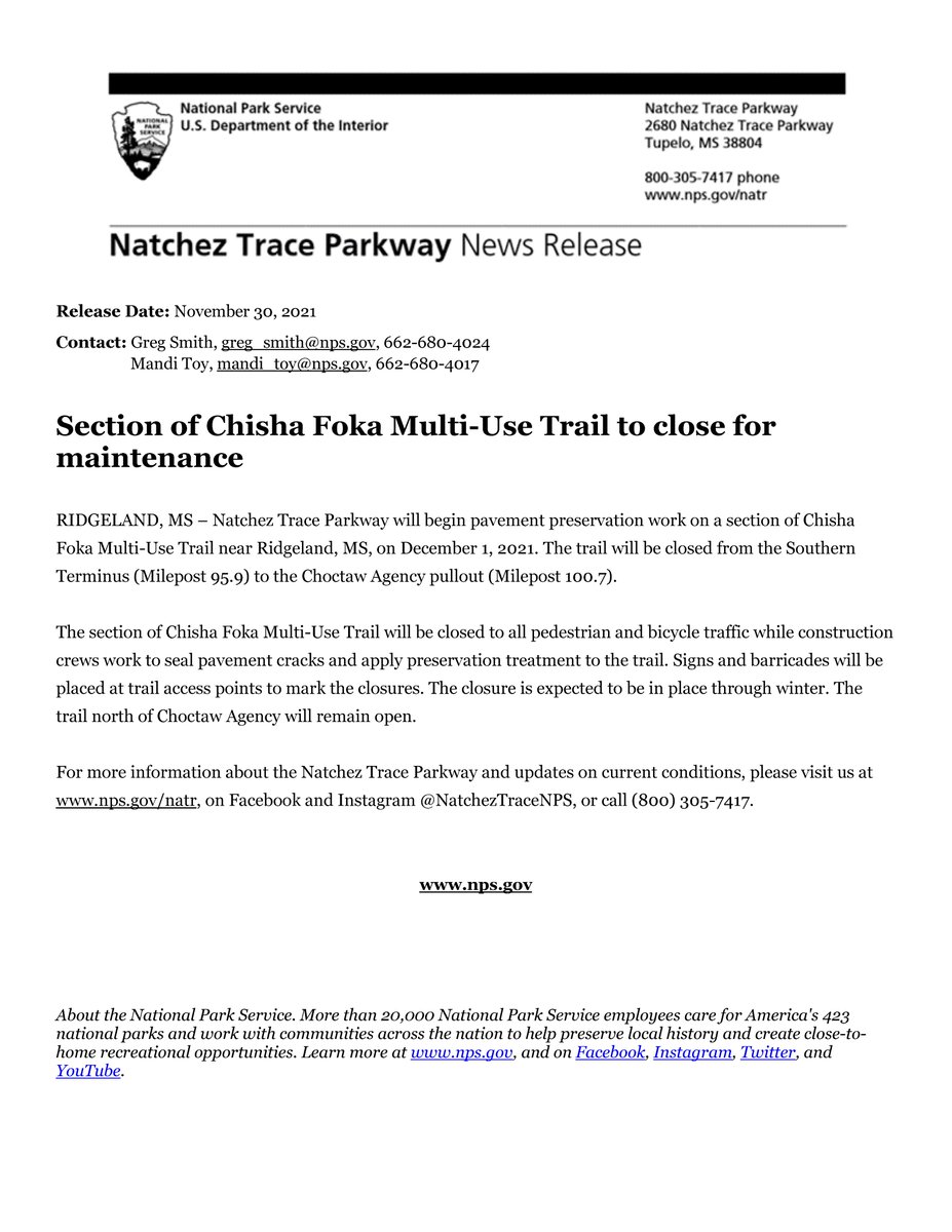‼️🚧‼️ SECTION OF CHISHA FOKA MULTI-USE TRAIL TO CLOSE FOR MAINTENANCE ‼️🚧‼️