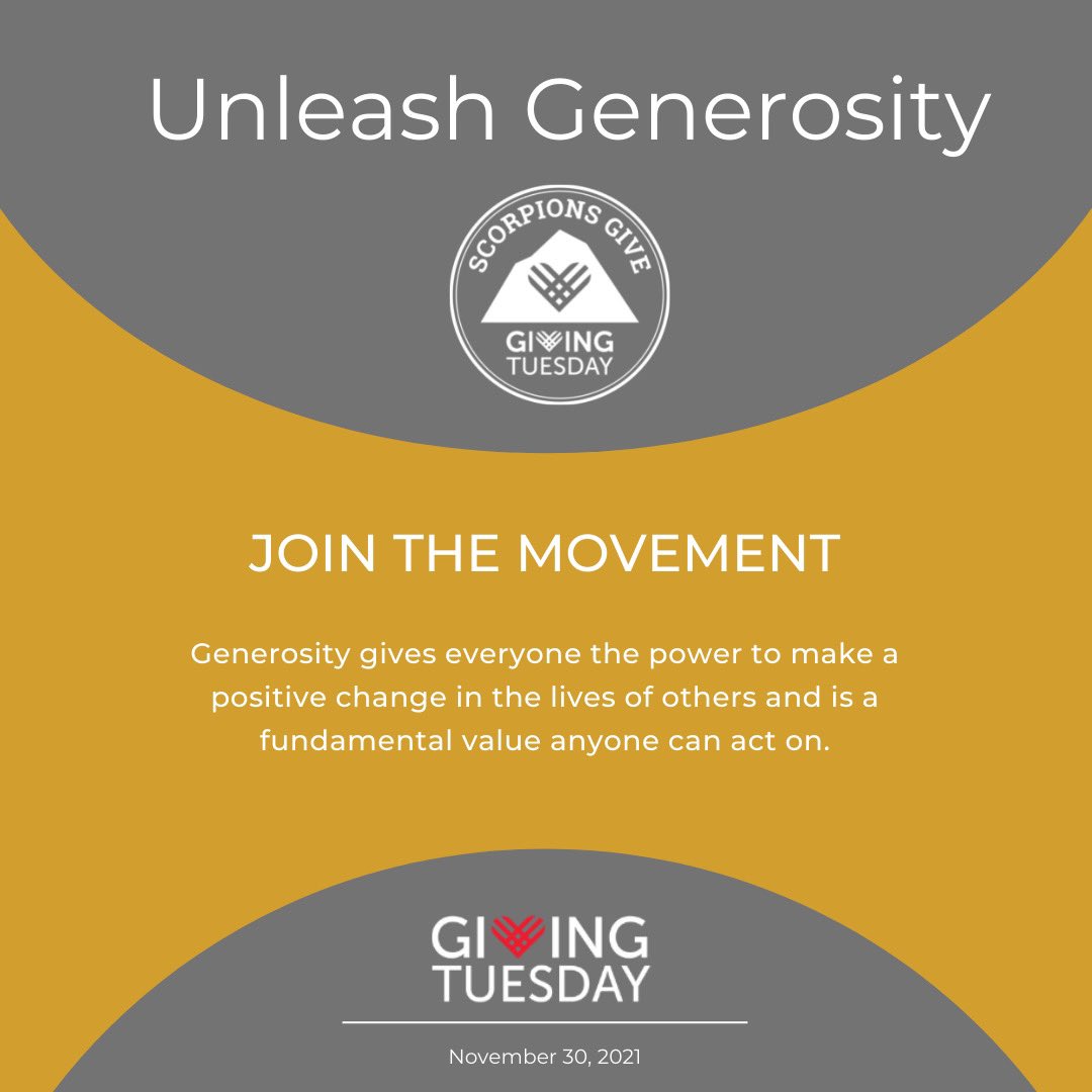 NSCAlumni's tweet photo. HAPPY GIVING TUESDAY!! Visit https://t.co/BazSb47e9T to get involved! #scorpionsgive #givingtuesday #begiving https://t.co/MdAl121v5P