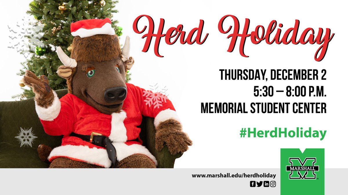 It's time for Herd Holiday! You are invited to attend our annual Herd Holiday THIS THURSDAY at the MSC on campus! Herd Athletics will also be collecting can foods to support a local organization for the holidays! You can drop off your cans at the event! 🎄🤘🏽

#RiseAsOne