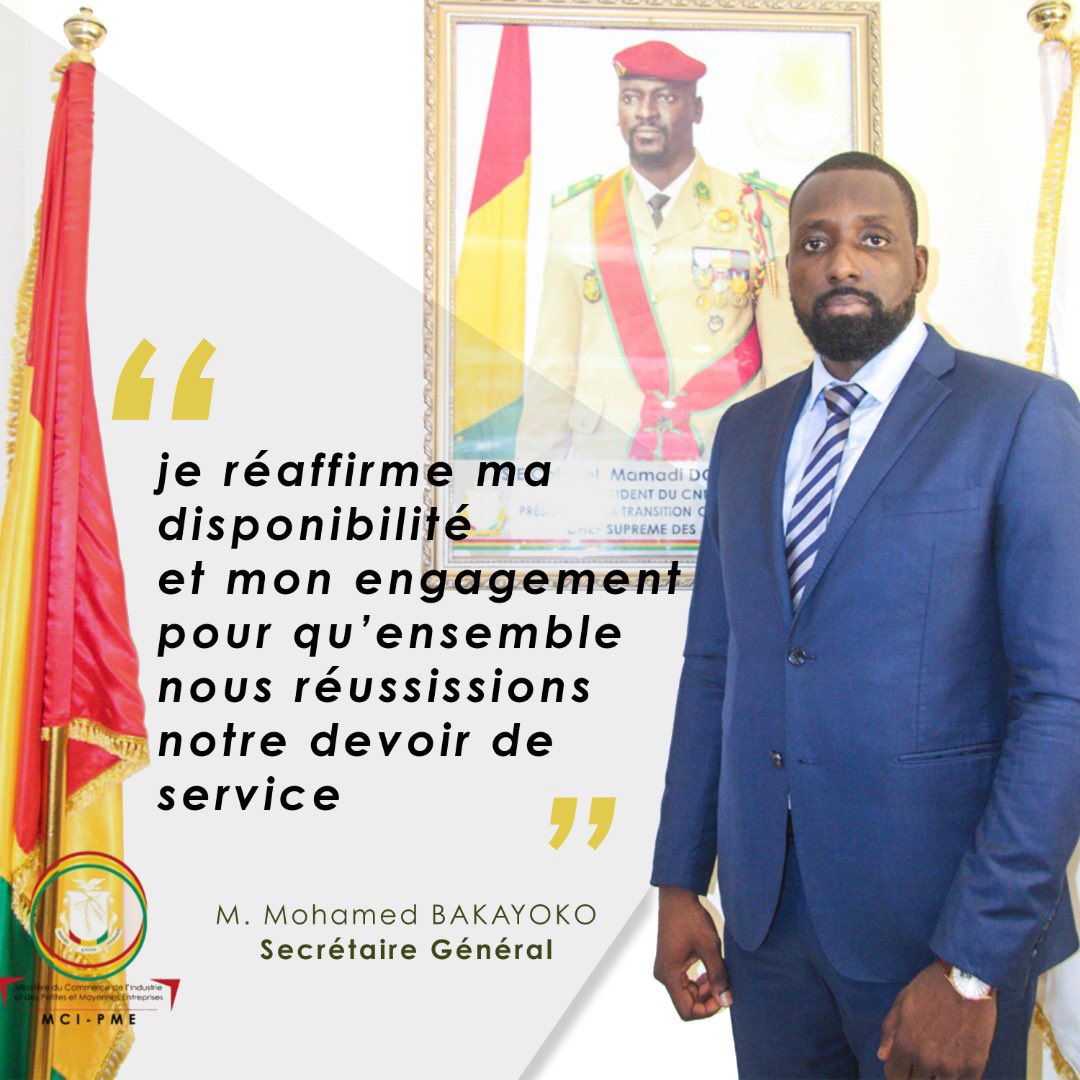 CommerceGn's tweet photo. #CNRD 👉 #Decret 👉 #MCIPME 👉 #Installation 👇 
Secrétaire Général 👉 Mohamed BAKAYOKO 

@GouvGN 
#investirenguinee #comm https://t.co/KFMGRRxtC6