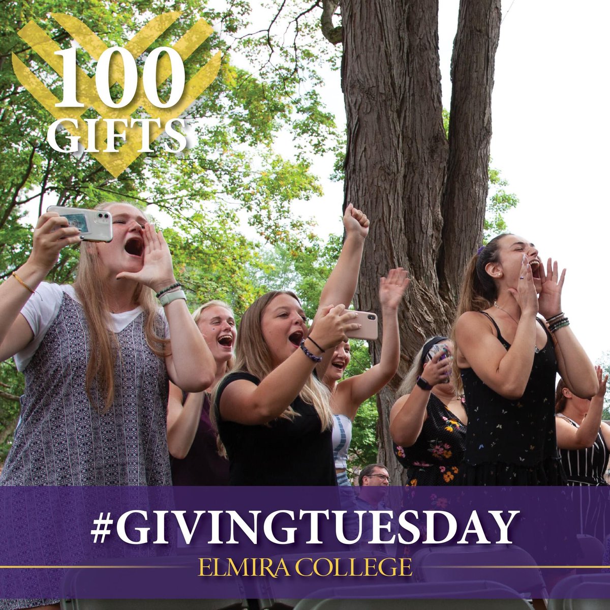 ElmiraCollege's tweet photo. We’ve reached 100 gifts!  🙌  A huge shoutout to our donors for your #GivingTuesday support so far!  Still need to make your gift? You can help us reach our goal by clicking here: https://t.co/GUzeFS9VcN 
#myelmira #ElmiraProud #whyelmira https://t.co/fcizFnT6KF