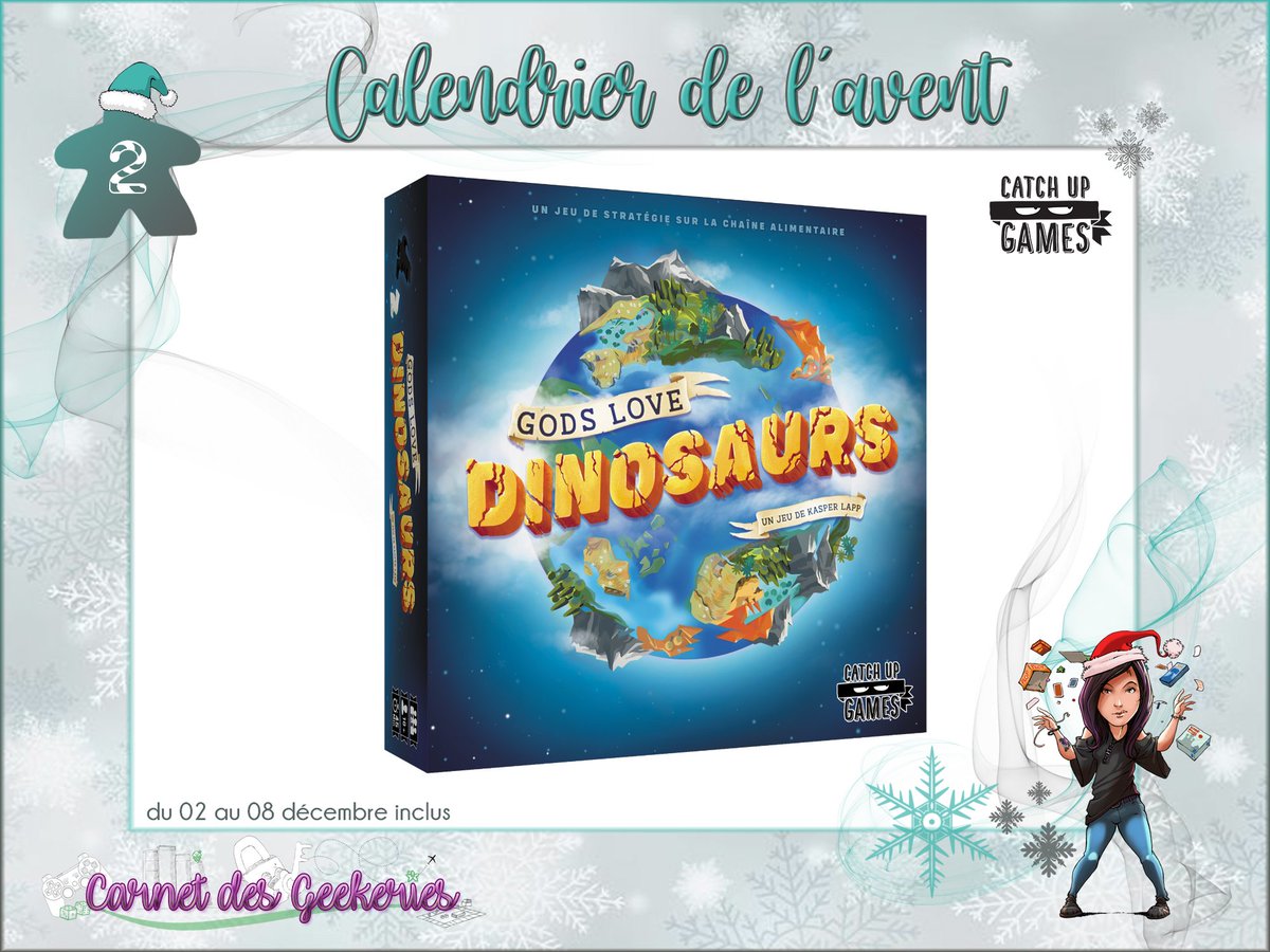 _Hina___'s tweet image. 🎅 #CONCOURS 🎄 𝐂𝐚𝐥𝐞𝐧𝐝𝐫𝐢𝐞𝐫 𝐝𝐞 𝐥'𝐀𝐯𝐞𝐧𝐭 🎁 Case n°2

Prêts à créer un écosystème florissant pour des dinosaures en voie d'extinction ?  

🎁 A gagner : Gods love Dinosaurs
🎄 RT + Follow @_Hina___ &amp;amp; @CatchUpGames

🌟Fin le 08/12/21 
🇪🇺 🇨🇭

#j2s #bgg