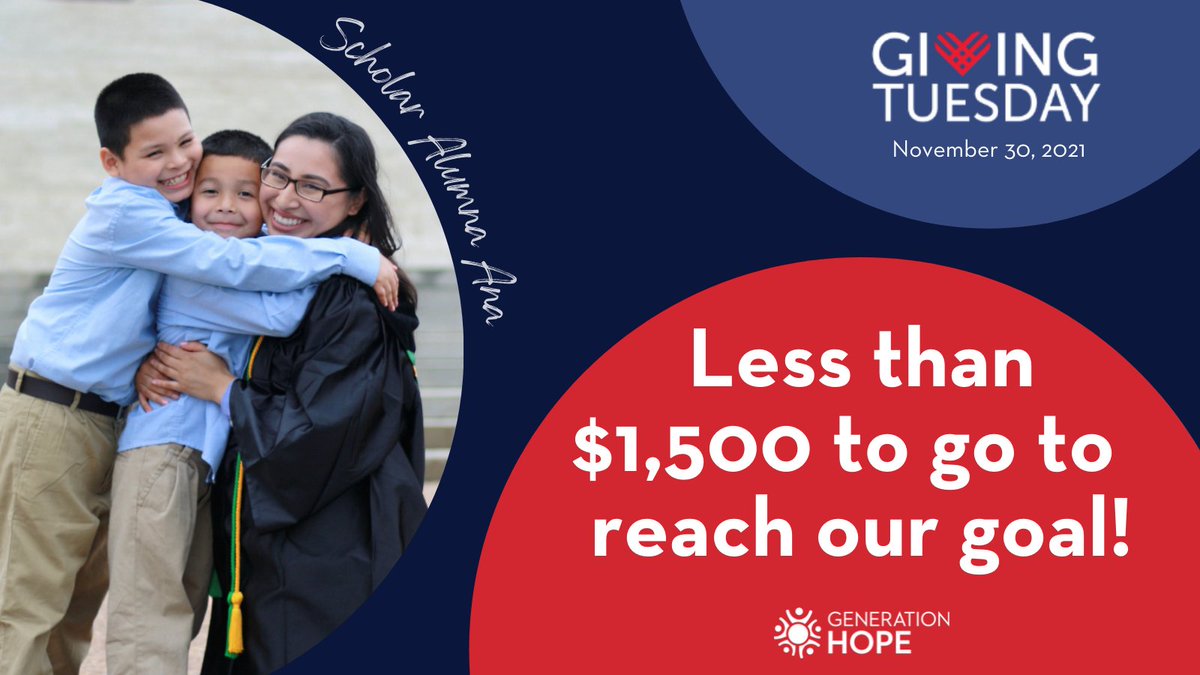 SupportGenHope's tweet image. We’re SO close to our #GivingTuesday goal! 💗 This generous support will fuel our career-readiness programming for our #TeenParent Scholars. Join in! Gifts of any amount make a two-generational impact: givelocaltogether.org/Generation_Hope (1/2)