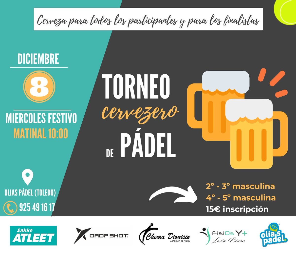 academia_chema's tweet photo. Cerveza, pádel, festivo; que bien pinta el torneo #cervezero del próximo miércoles 8 de diciembre. ¿Juegas? https://t.co/98ILyAsoAF
