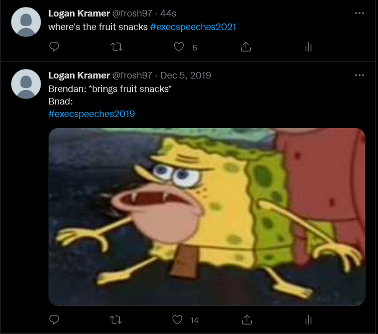 frosh97's tweet photo. why else would i have twitter #execspeeches2021 https://t.co/B0Kfh6E8iw