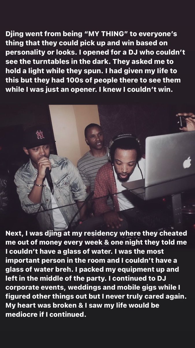iamrahstradamus's tweet photo. My therapist wants me to DJ again just as a hobby bc she sees I'm creative &amp; it's the thing that kept me social &amp; constantly meeting new women. My lifestyle is more reclusive these days (which is probably good in a city with 503 murders) but these are the reasons I left the game https://t.co/BEzgPqU6Yi