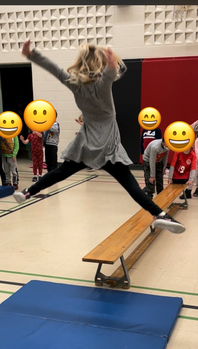 riddellemo's tweet photo. Students presented creative routines today on the bench and mats. Showing their ability to jump for height off the bench while remaining in control. Landing with knees bent, arms forward for balance.  Great routines, @MsGoldberg152’s class! @RossDoan @opheacanada @YRDSBHPE https://t.co/ajyUGuaKqP
