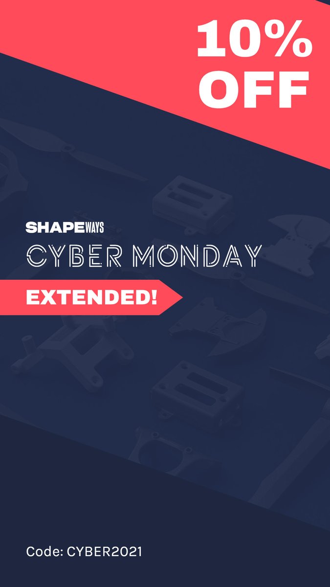 shapeways's tweet photo. Shapeways + #CyberMonday savings, what a wonderful time of year! Get 10% off with CODE CYBER2021 at https://t.co/zzKz8NAONZ
#metal3Dprinting #design #printondemand #3Dservices #3Dprintingsoftware #sales #sale https://t.co/v8MMBdHmQY