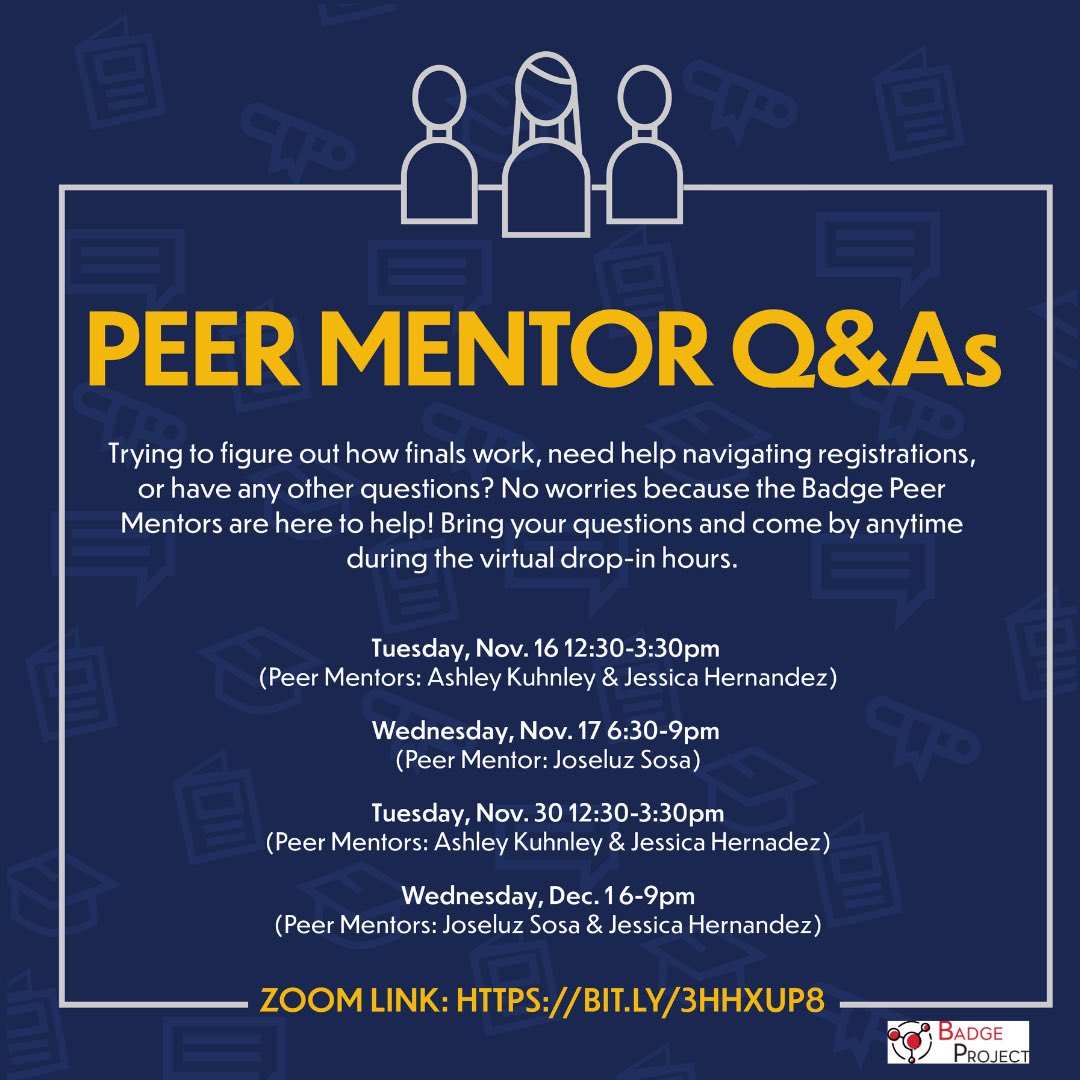 csunstartbadge's tweet photo. We have virtual hours today! Drop in today if you would like to speak with one of our peer mentors! #csu #csun #university #matadors #transfer #transferstudents #peermentors #virtual #dropins #badgeproject #HERECenter #STARTOffice https://t.co/uBGxG1gsor