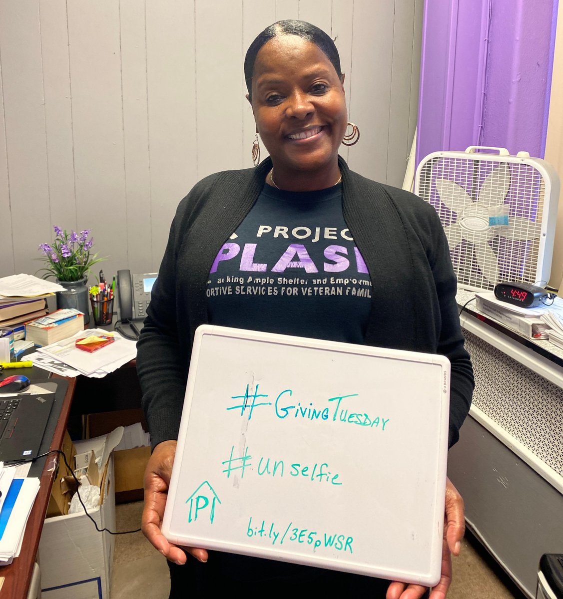 projectPLASE's tweet image. Dr. Ferguson is a great inspiration to her SSVF dept. Her dedication to #ProjectPLASE shows in how much she cares for her team and her clients.  Be an #unselfie like Dr. Ferguson this #GivingTuesday! Give today:  bit.ly/3E5pWSR #endhomelessness