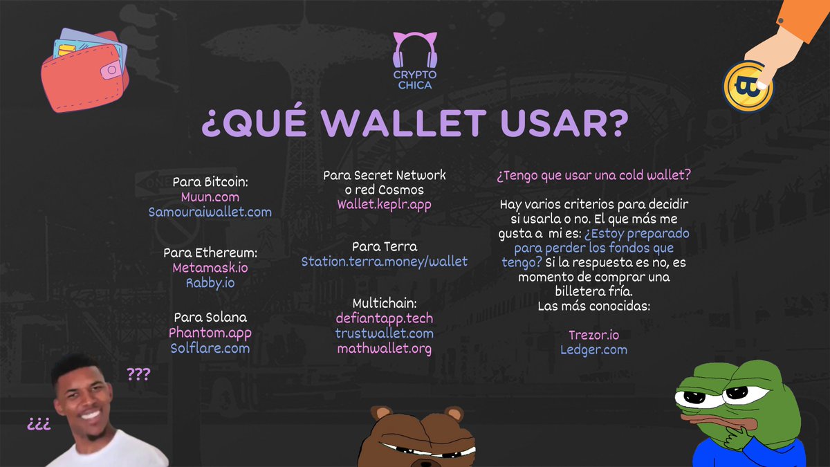 cryptochica_arg's tweet photo. Justo estaba escuchando el #martesdefiant y escuché que un señor le preguntaba a @sheinix que wallet usar jajaj
Les dejo un machete, para ustedes que ya saben que wallet usar pero seguro tienen amigos y conocidos que les preguntan. Podemos cambiar las sugerencias. https://t.co/grEaXWHNX3