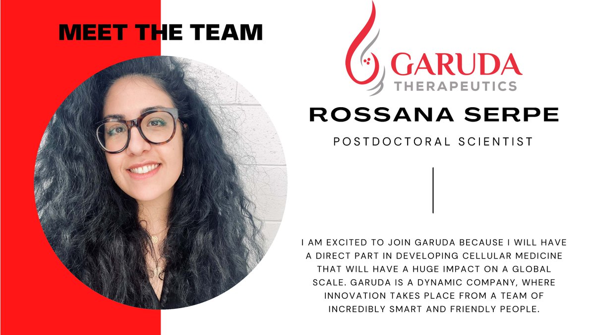 We are excited to introduce another member of our team. Meet Rossana Serpe, a Postdoctoral Scientist at #GarudaTx