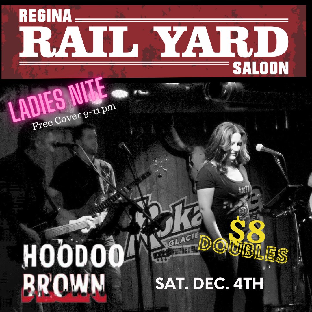 This Weekend at the Yard!  Hoodoo Brown Live.  Doors open 9pm.  Ladies Night Free Cover 9- 11pm #Drinkspecials #YqrCountryBar #railyardsaloonyqr #cowboyup #$8doubles #yqrnitelife #livemusic #yqr