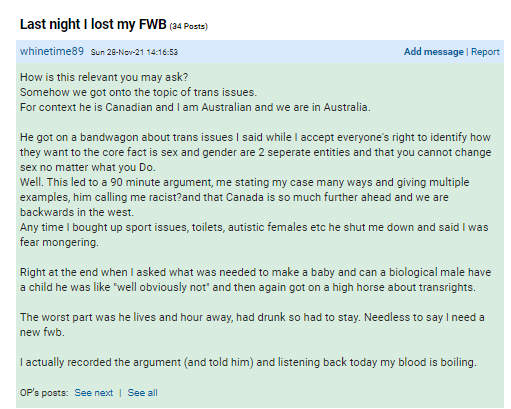 joss_prior's tweet photo. As if mumsnetters have FWB's.
I definitely believe she recorded the argument tho.๐ฌ https://t.co/0eZ6fZlic8