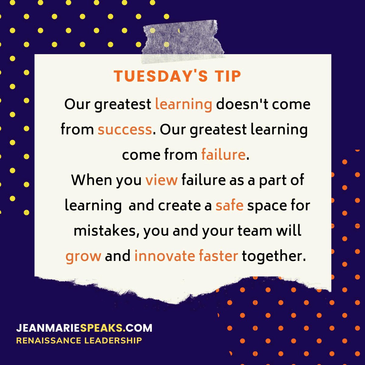 Our greatest areas of growth come from our failures not from our success.  Growth happens in an environment that welcomes and encourages experimentation and failure. #psychologicalsafety #rennaisanceleadership #Learning #innovation