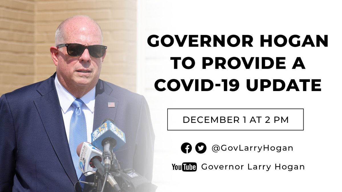 GovLarryHogan's tweet photo. I will provide a COVID-19 update today at 2 p.m. 

Watch live on Facebook, Twitter, or YouTube: https://t.co/OZuBjuoxnP https://t.co/h4tdlhnAzv