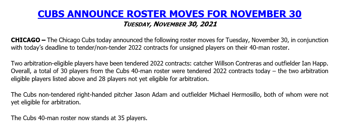 cubs roster 2022