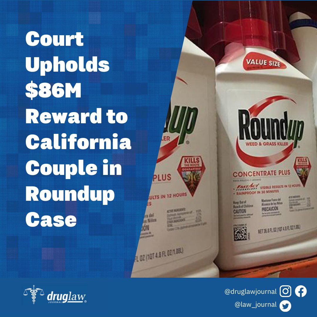 Monsanto Co. challenged a reward of $86.2 million in damages to a couple who developed cancer after three decades of using Roundup weed killer. Last week, California’s highest court rejected this objection. Visit bit.ly/3xzXdD8 to learn more. #roundup #rounduplawsuit