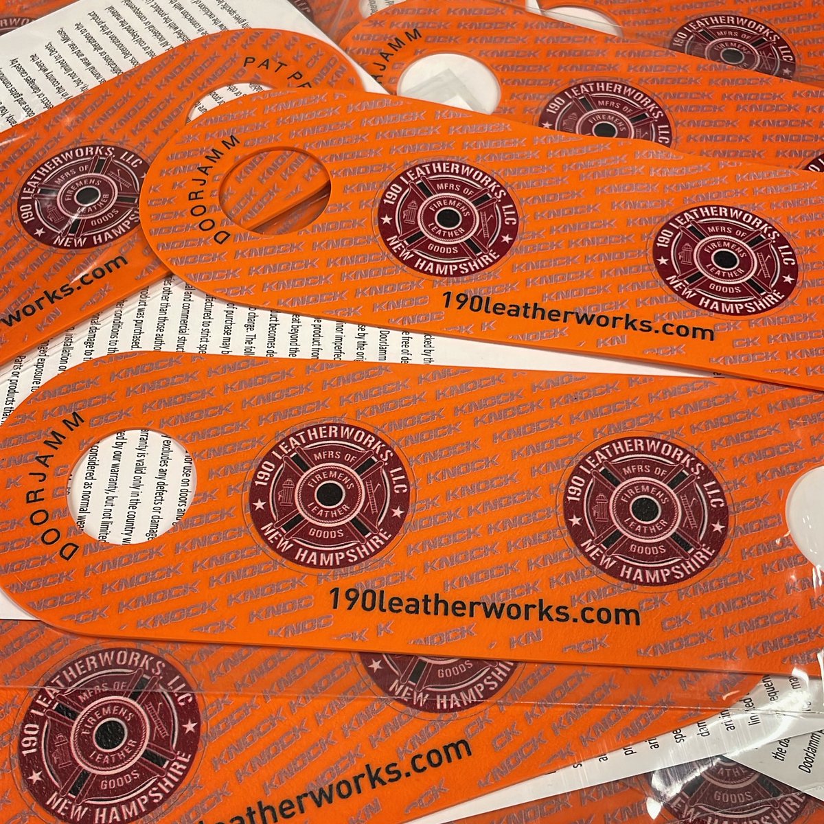 190leatherworks's tweet photo. “Knock Knock” A stack of shift gift @doorjamm getting packed up. We have a number of in stock items ready to ship including DoorJamms, glove straps and the Griz!  #190leatherworks https://t.co/YPUoxI1K07