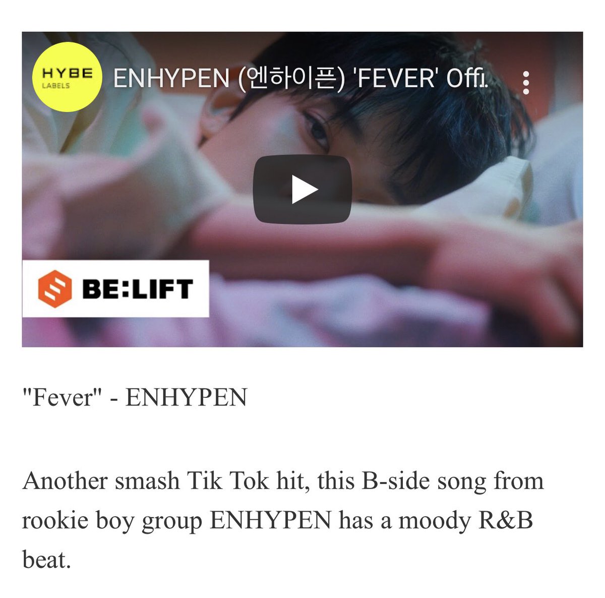 springflowerjay's tweet photo. Marie Claire ranked FEVER at #10 on their list of The 20 Best New K-Pop Songs of 2021. 

@ENHYPEN_members @ENHYPEN https://t.co/bsHiE6nkS3