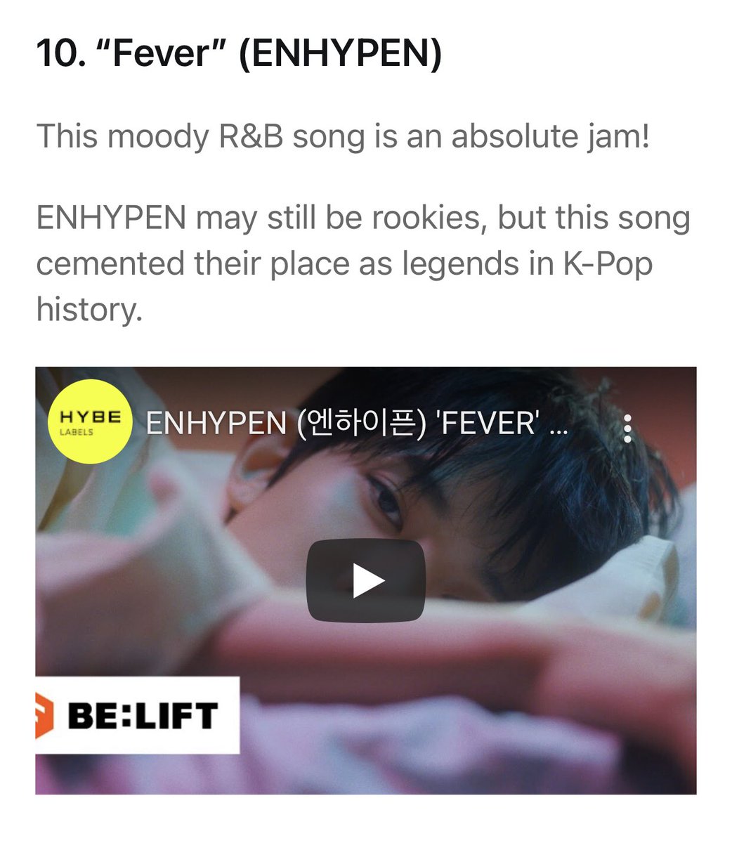 springflowerjay's tweet photo. Marie Claire ranked FEVER at #10 on their list of The 20 Best New K-Pop Songs of 2021. 

@ENHYPEN_members @ENHYPEN https://t.co/bsHiE6nkS3