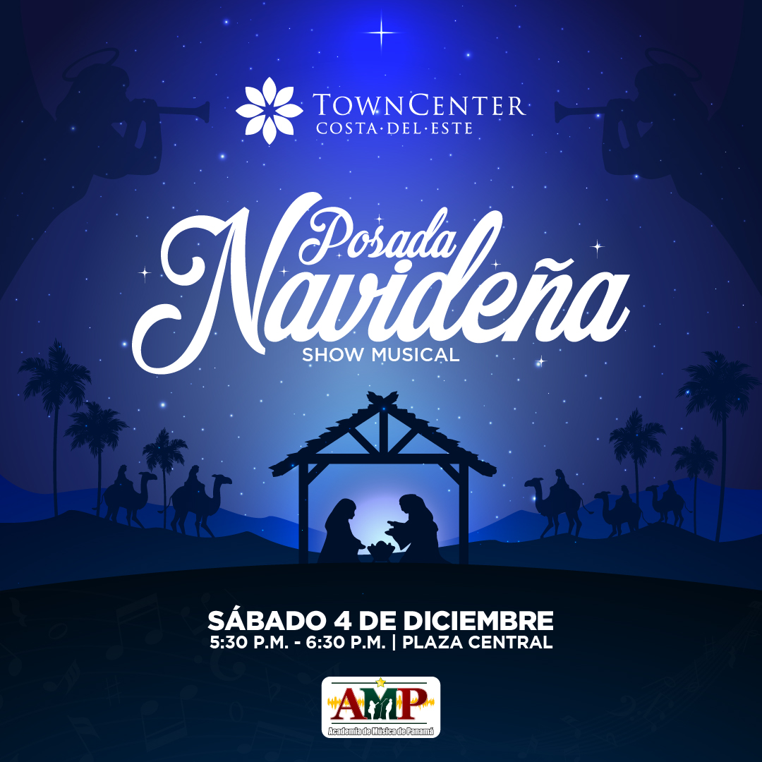 Este sábado 4 de diciembre, nuestra Plaza Central será el escenario del show musical: Posada Navideña 🌟 por los chicos de la <a href="/AMPanama/">AMPanama</a>

Te esperamos de 5:30 p.m. a 6:30 p.m.

La Navidad llegó a #TownCenterCDE 🧡 #Panamá