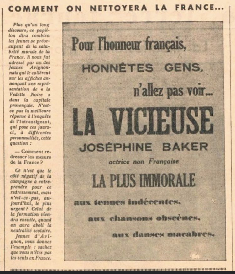 mompontet's tweet photo. Voilà ce qui écrivaient en 1934 les « polémistes » d’extrême droite dans la presse française au sujet de Joséphine Baker. Une pépite pour ne pas oublier qui est qui. https://t.co/DGnbxGMzRF