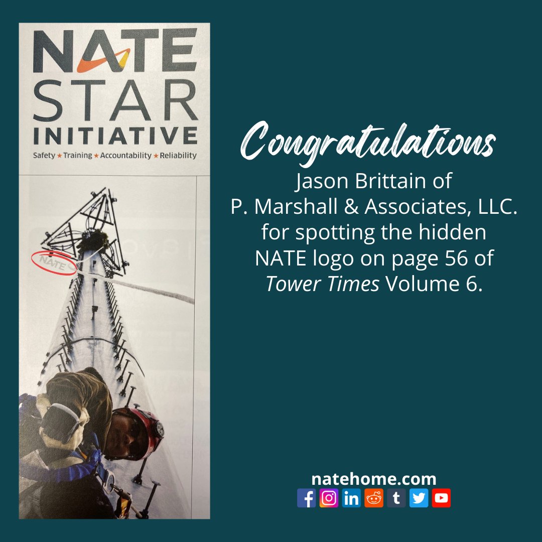 NATEsafety's tweet photo. Keep an eye out for the hidden NATE logo in the next #TowerTimes issue for a chance to win #NATEGear! https://t.co/gBP3e11deM @PMarshallLLC https://t.co/qF3tZPRHDq
