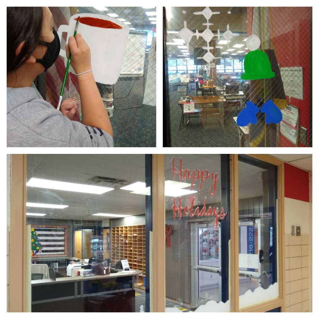 Truman_NAHS's tweet photo. NAHS finished decorating windows today. Bring on winter! #NAHS #wearetruman https://t.co/1tUxDDrDc0