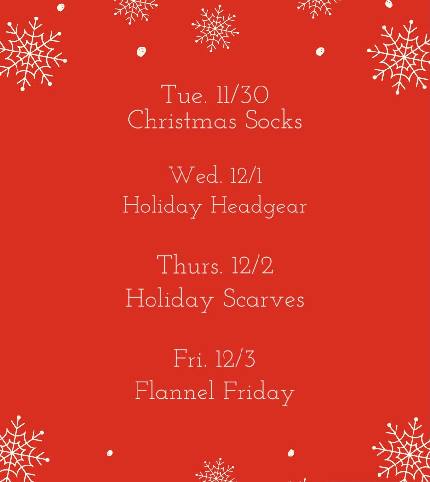 HarlingenStuCo's tweet photo. 12 Days of Christmas count down will commence Tue 11/30. Show your holiday spirit and participate this Cardinal Christmas🎄 https://t.co/v7DaA4UBDi