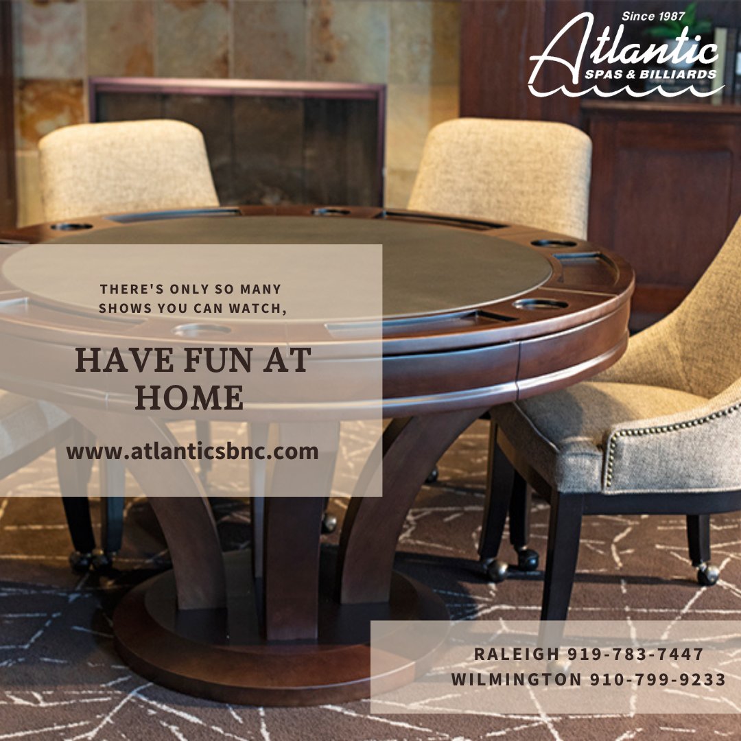 atlanticspas's tweet photo. Have fun at home with Atlantic Spas &amp; Billiards. 

There's only so many shows you can watch that are actually good. But when you take time to sit down with family and friends and enjoy a nice game, that's when the real fun and relaxation is to be had. https://t.co/uVsK9S1phr