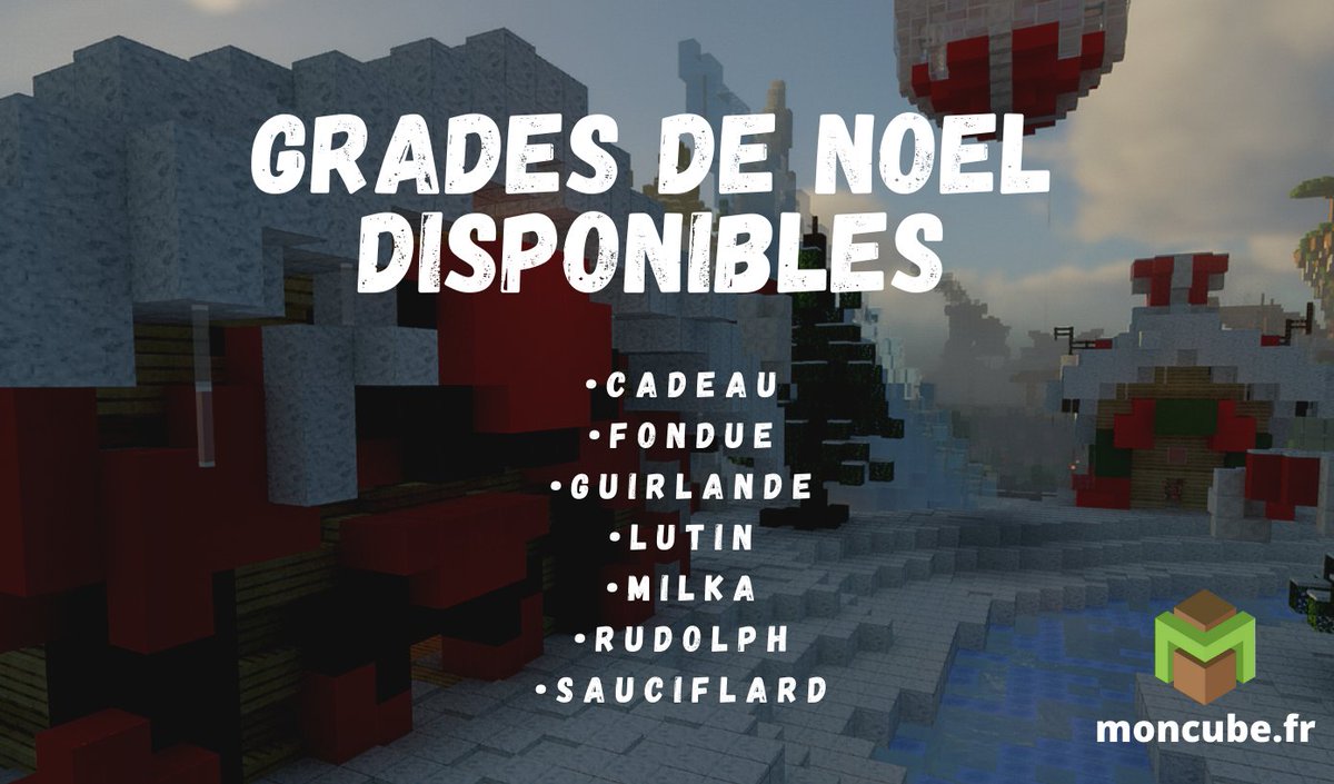 MC_MonCube's tweet photo. Pour fêter avec classe Noël, sortez de votre dressing vos plus beaux #grades #persos !

Vous n'en avez pas ? Pas de panique, ils sont disponibles sur notre #boutique !
https://t.co/dqzZuLe4jJ

Ip : https://t.co/oq7MRoJFvk
#minecraft, #noel, #fêtes https://t.co/XNg3Vq8GZd