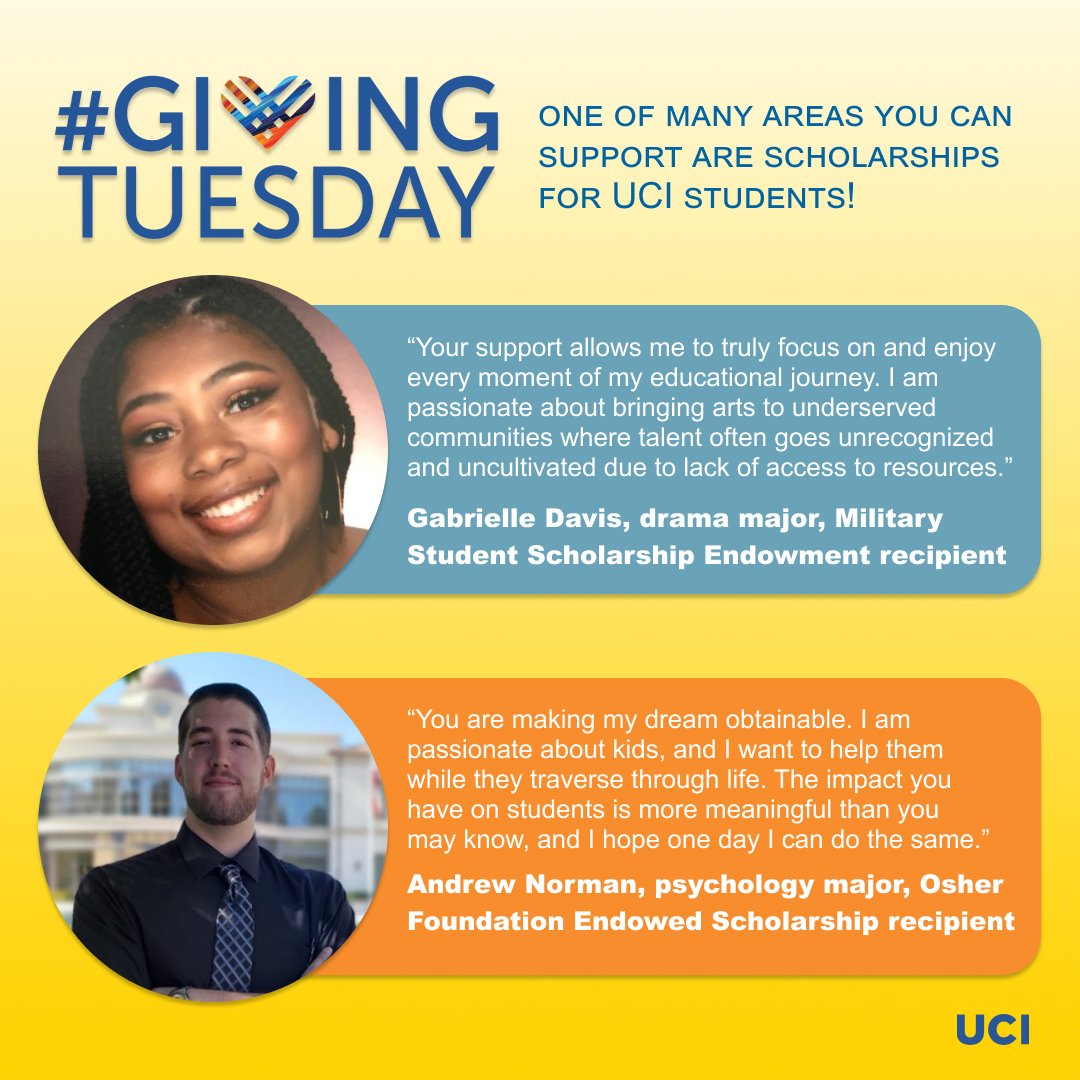 Today is #GivingTuesday! Together, we can tackle humanity’s greatest challenges and serve our community’s. Support a brilliant future UCI at give.uci.edu/givingtuesday22
