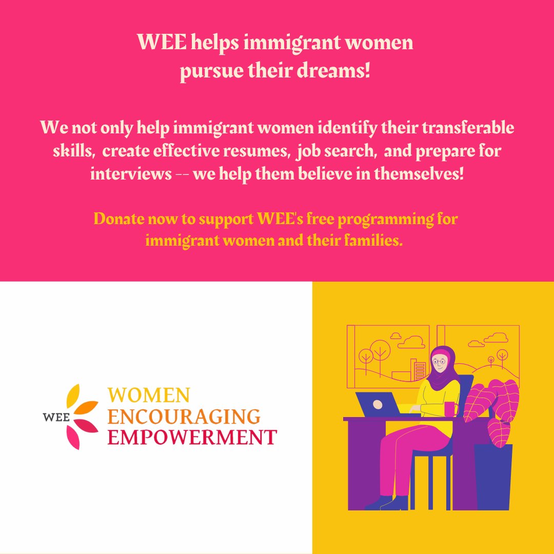 We help immigrant women identify their transferable skills, create effective resumes, job search, and prepare for interviews, and them believe in themselves! Donate now to support WEE's free programming for immigrant women and their families.  lght.ly/011hc7