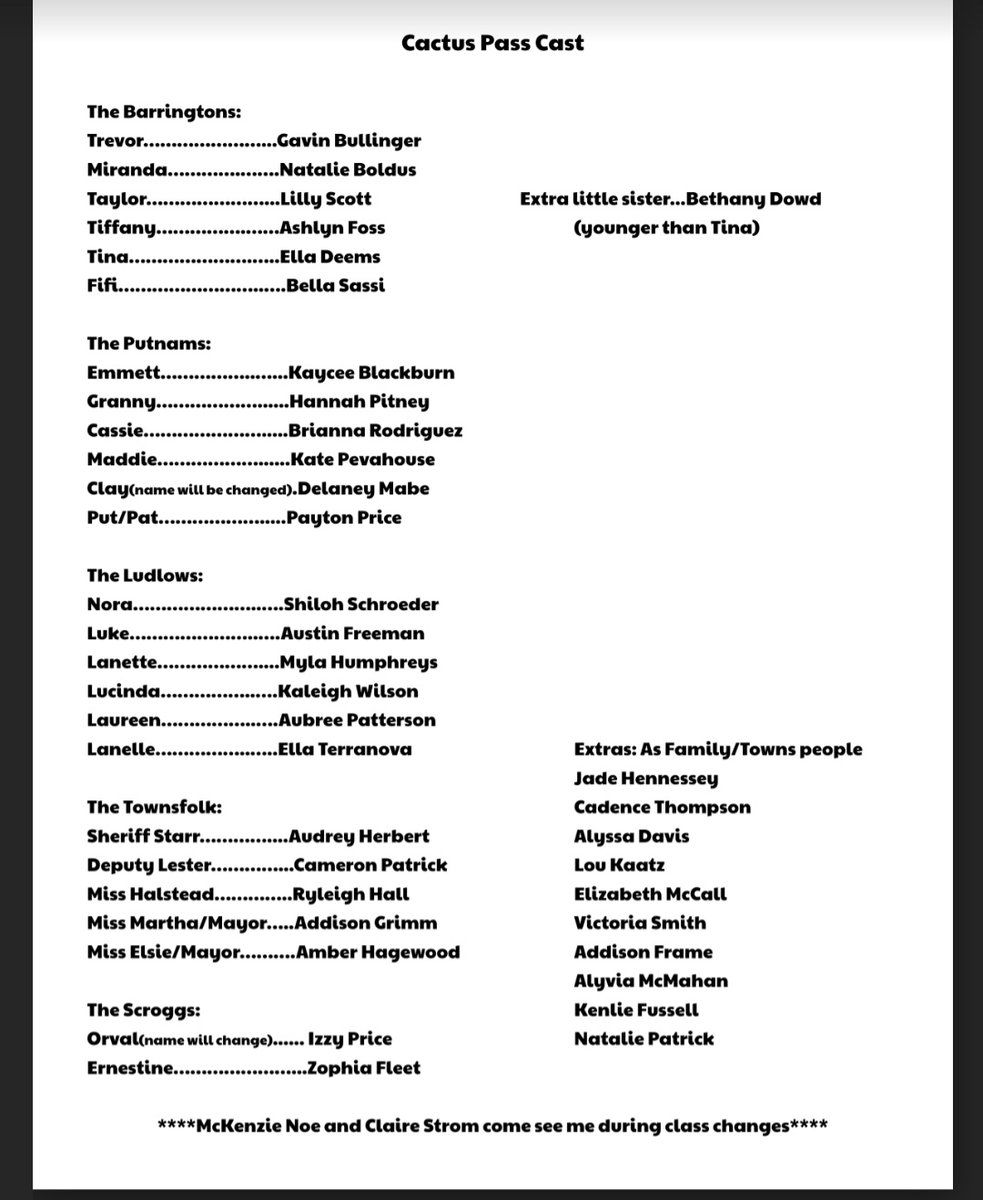 Congratulations to Burns Middle School's cast members of our spring play.  I am so excited and looking forward to working with each and every one of you!!