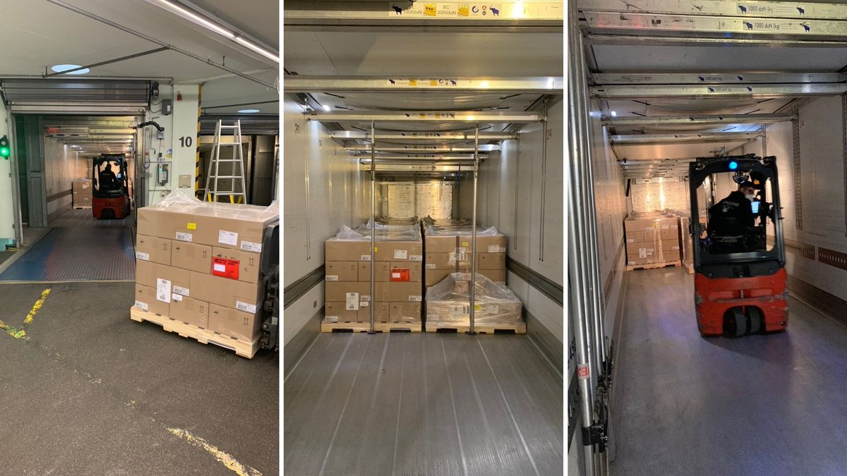 pfizer's tweet photo. Thrilled to see the first shipments of our COVID-19 antiviral candidate head to the airport for distribution across the United States. Approval or authorization could be a big step forward in helping end this pandemic. #ScienceWillWin https://t.co/CiIS59MWwJ