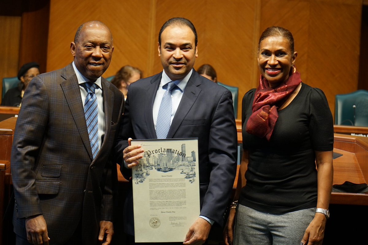 CMPlummer4's tweet photo. I was honored to present a proclamation to the Hon. General Consul of Qatar for the work of Qatar Charities. They &amp; @UHClearLake have been amazing partners with my office in addressing #foodinsecurity We look forward to creating sustainable solutions for #houston #houcouncil https://t.co/f59oCvXlN7