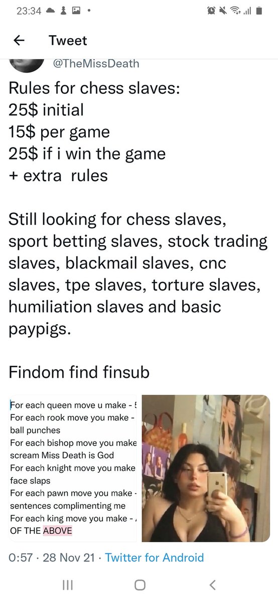 TheMissDeath's tweet photo. Looking for some chess slavessss

Findom find findomme paypig finsub paypiggy humanatmwanted humanatmneeded finsubwanted whalesub chessfindom chessdomme chessslave chesssub torture humiliation tpe blackmail cnc teamviewer kidslock sadist https://t.co/D37CYNHUwS https://t.co/8QDvrDBrtX