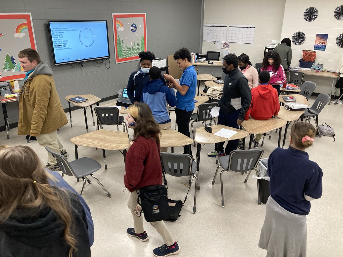 keriacamp's tweet photo. Started a super fun octagon activity today during enrichment. Great way to find commonalities and shared likes. Stay tuned for the final product! @Winterboro_High https://t.co/NIilCb543a