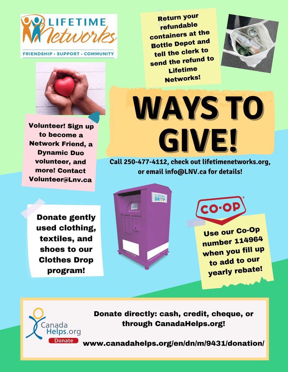 #GivingTuesday ❤️

There are many ways to give today (and every day!)

You can donate directly at canadahelps.org/en/dn/m/9431/d…
OR volunteer
OR donate clothes
OR donate bottles 
OR use our Co-Op number 114964 to add to our yearly rebate!