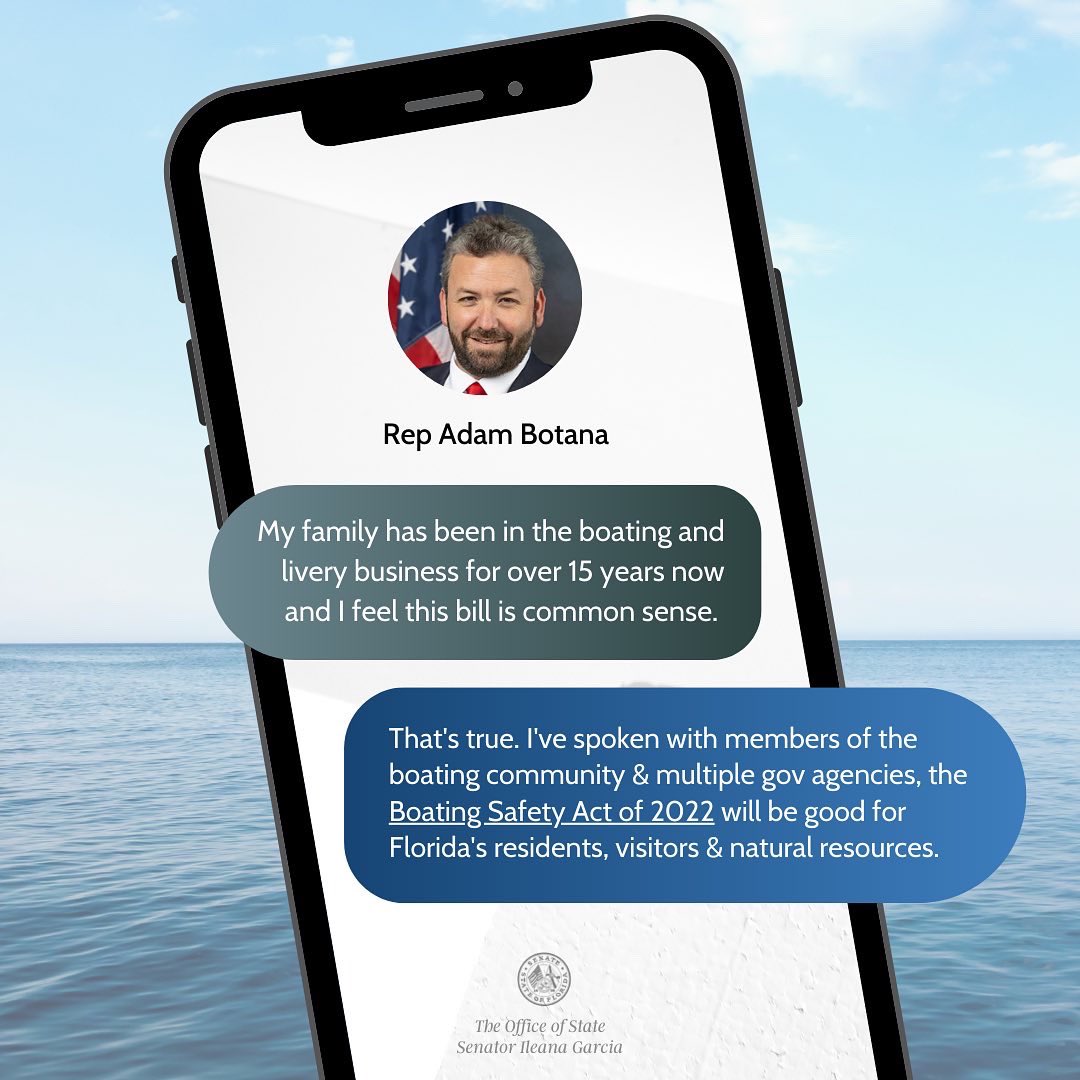 IleanaGarciaUSA's tweet photo. The #BoatingSafetyAct of 2022 helps ensure #Florida’s waterways are safe and our natural resources are preserved. Read the complete press release here: https://t.co/jf8CrRacAv https://t.co/PdCJ3LNVVz