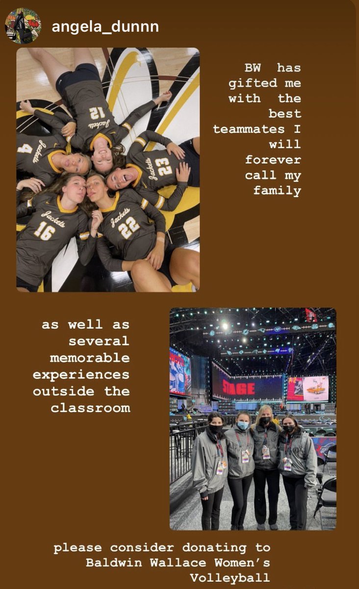 BW_wvolleyball's tweet photo. 5th year senior Angela Dunn reflects on her BW experience #BrownandGoldGives 

Link to donate: https://t.co/ocSLFmtHVo https://t.co/7mVeYtwc84