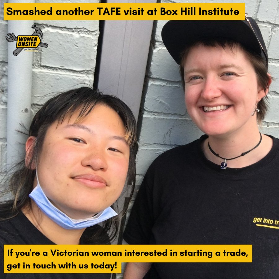 WomenOnsite's tweet photo. Smashed another TAFE visit at @BoxHillInst
If you're a Victorian woman interested in starting a trade, get in touch with us today!
#getintotrades #womenonsite #TAFE #apprenticeships #preapp https://t.co/iuoSl7k14b