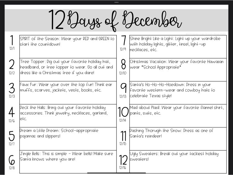 Join us for the 12 days of Christmas
